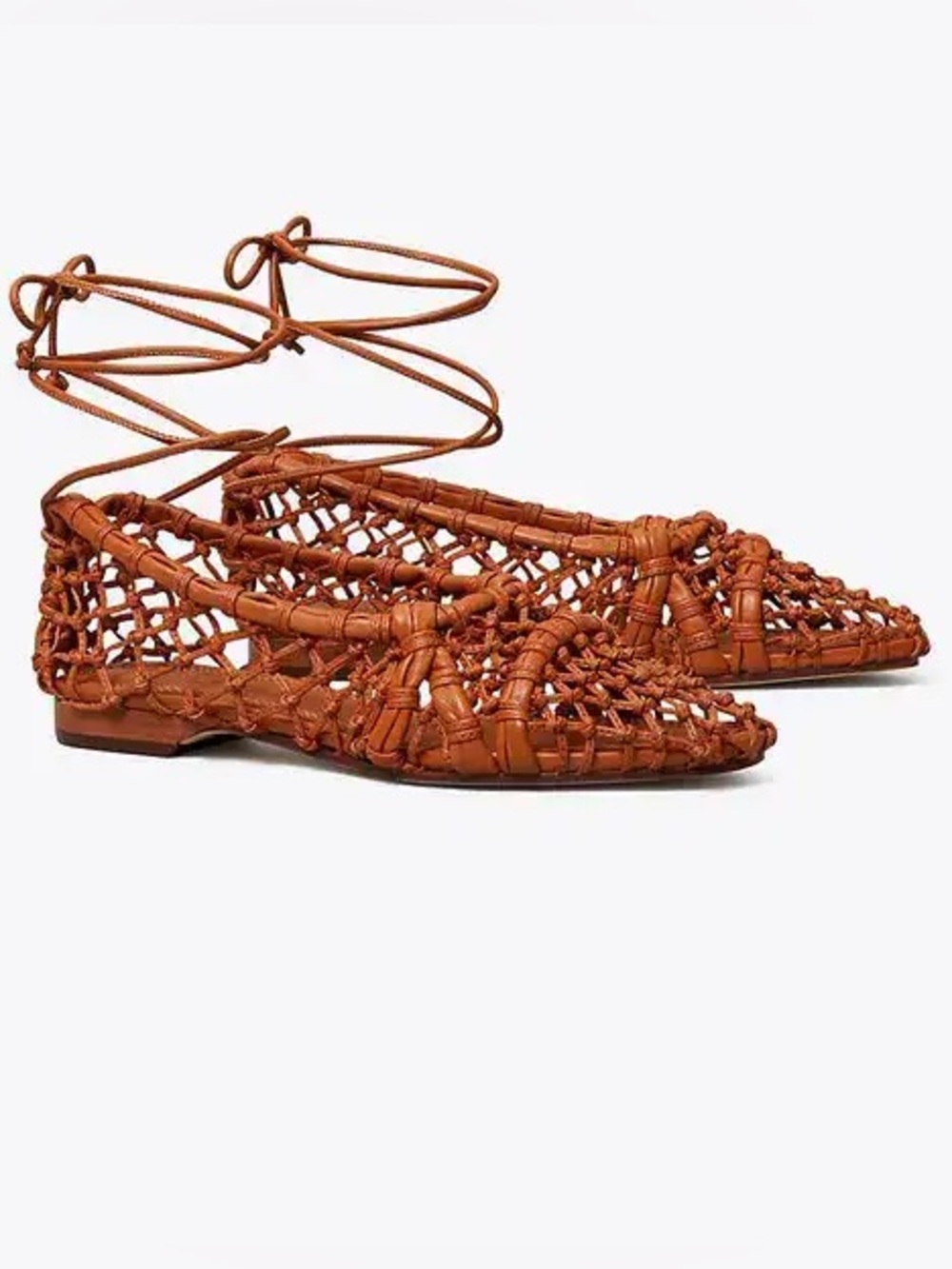 Tory Burch NEW Helena 15mm mesh Lace Napa Leather Flat Ambra 7